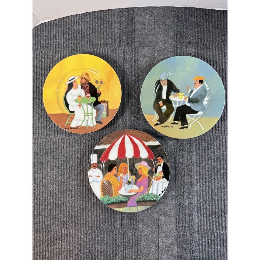 Guy Buffet Collection Fine Porcelain Appetizer Plates Set of 3 French Cafe Scene